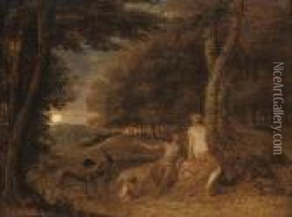 Venus And Adonis In A Wooded Landscape Oil Painting - Frans Wouters