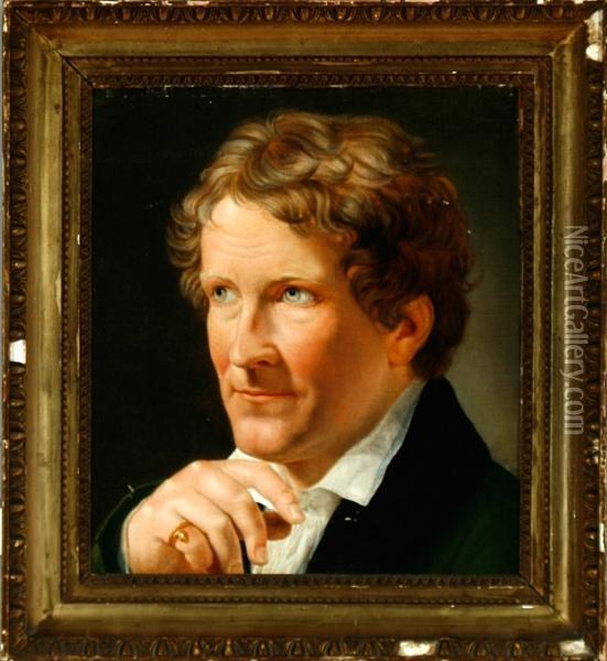 Copy After, 19th Century: A Portrait Of The Danish Sculptor Bertel Thorvaldsen. Unsigned Oil Painting - William Copy