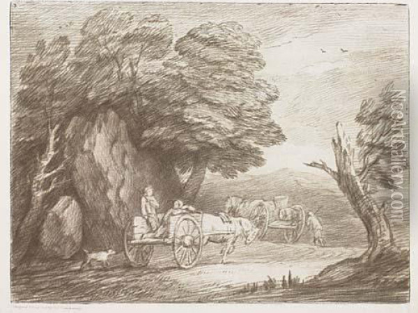 Wooded Landscape With Two Country Carts And Figures Oil Painting - Thomas Gainsborough
