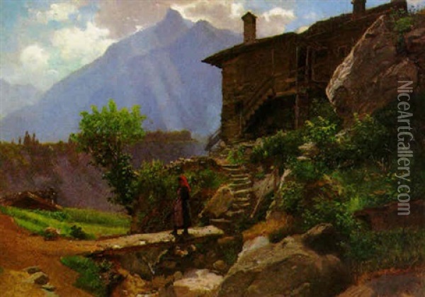 Landschaft Mit Bauerin Oil Painting - Gustav Ranzoni