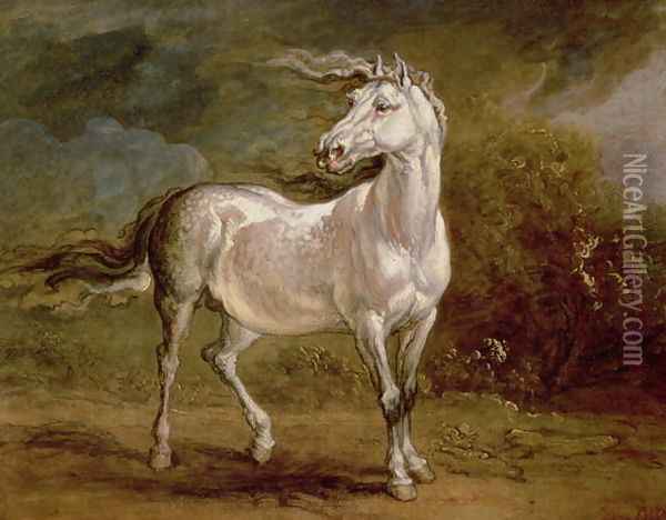 A Grey Charger in a Landscape Oil Painting - James Ward