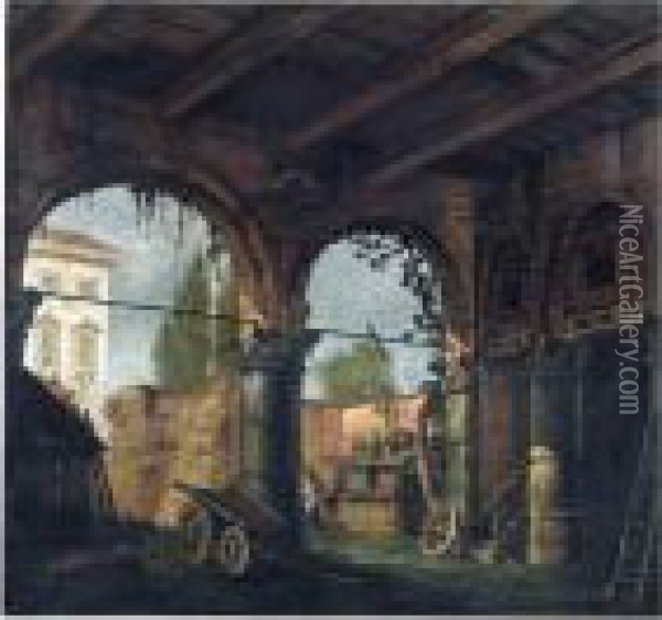 View From The Interior Of A Barn Oil Painting - Giovanni Migliara