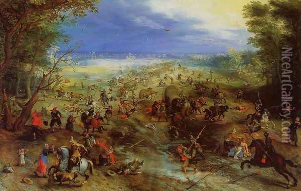 Equestrian Battle near a Mill Oil Painting - Jan The Elder Brueghel