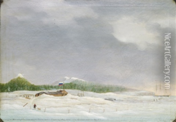 Wohnung Der Mannschaft Vom Orus An Der Tartarischen Kuste Bey Cap Ussi, Vom November 1859 Bis Mai 1860 Oil Painting - Lorenz Petersen