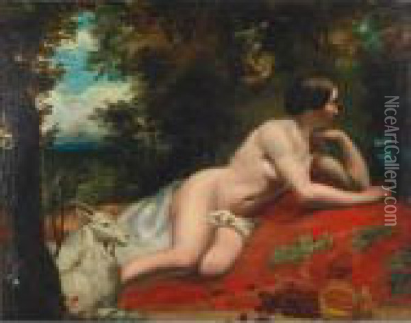 Nude In A Wood With Goat Oil Painting - William Etty