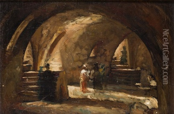 La Cripta Oil Painting - Ignacio Pinazo Camarlench