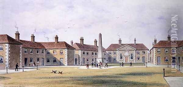 View of Charles Hoptons Alms Houses, 1852 Oil Painting - Thomas Hosmer Shepherd