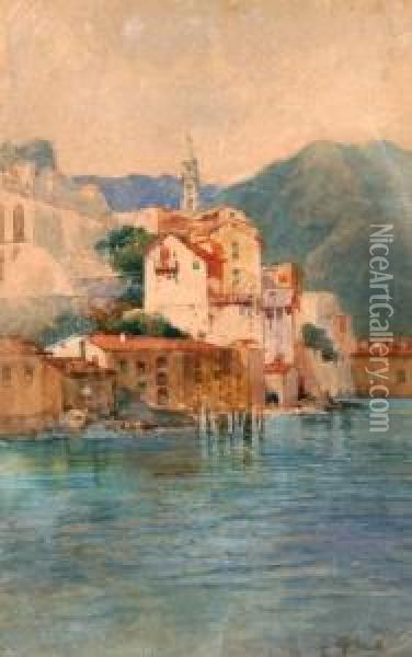 Paesaggio Lacustre - Acquerello Su Cartone Oil Painting - Salvatore Petruolo