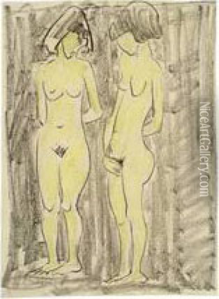 Zwei Stehende Weibliche Akte Oil Painting - Otto Mueller