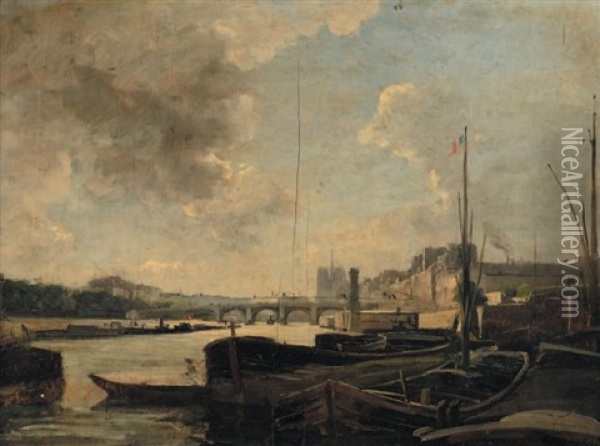La Seine A Paris Oil Painting - Emmanuel Lansyer