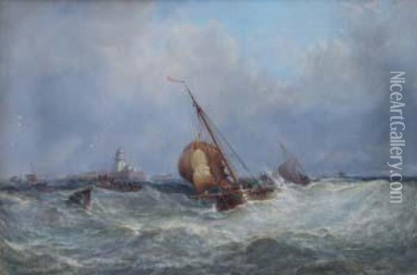 Fishing Boats In Stormy Seas Oil Painting - Edwin Hayes