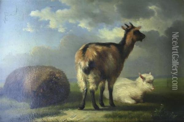 Goats In A Landscape Oil Painting - Franz van Severdonck
