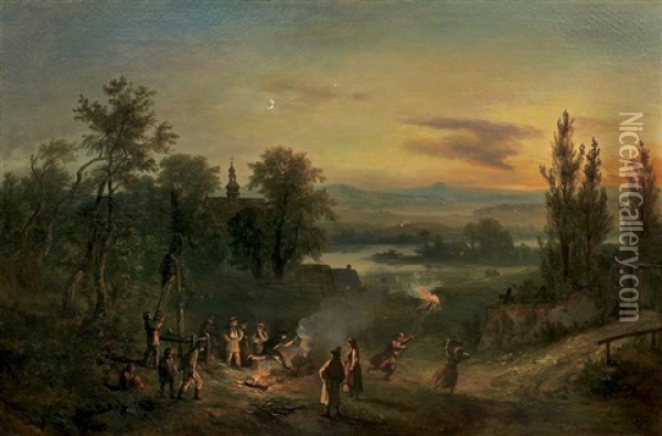 St. John's Night Oil Painting - Franciszek Kosttrzievsky