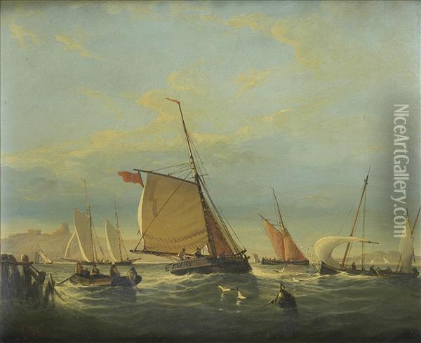 Fishing Fleet In Anestuary Oil Painting - John Callow