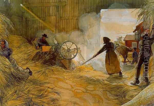 The Threshing of the grain Oil Painting - Carl Larsson