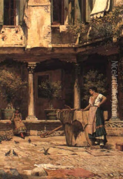 The Courtyard Of St. Gregorio, Venice Oil Painting - William Banks Fortescue