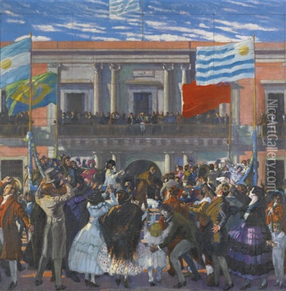 Jura De La Constitucion (study) Oil Painting - Pedro Blanes Viale