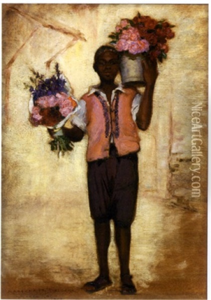 Le Marchand De Roses Oil Painting - Marguerite Anne Rose Delorme