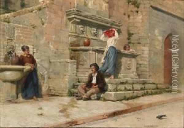 Fountain Oil Painting - Frank William Warwick Topham