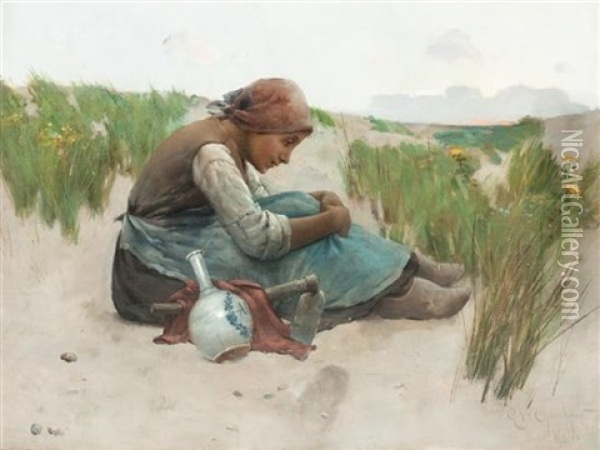 Girl In Field Oil Painting - George W. Chambers