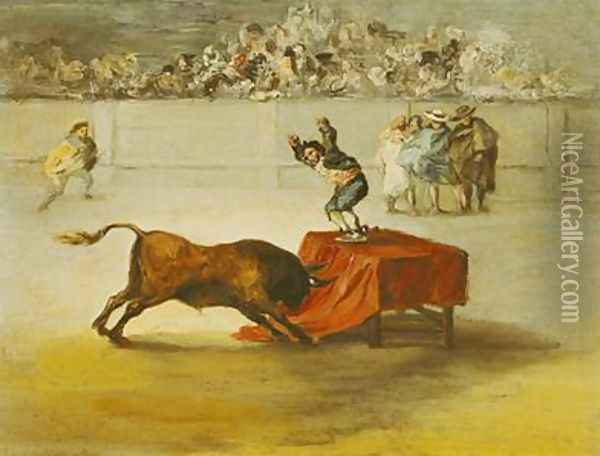 Martinchos Other Folly in the Bull Ring at Saragossa after a painting by Francisco Goya 1746-1828 Oil Painting - Eugenio Lucas y Padilla