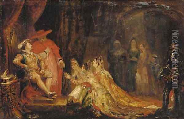 The three Catholic Queens praying before King Henry VIII Oil Painting - Sir George Hayter