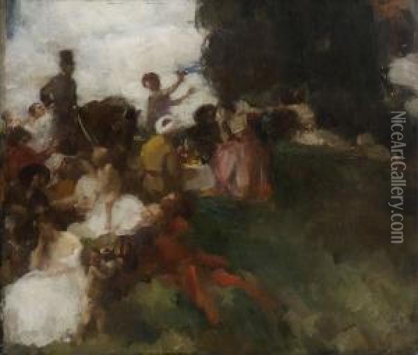 Picknick Im Grunen. Oil Painting - Fritz Schider