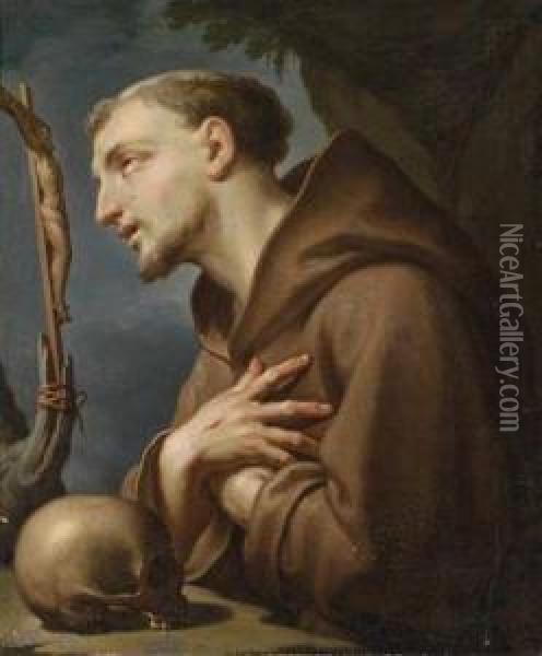 Saint Francis Before The Crucifix Oil Painting - Francesco Trevisani