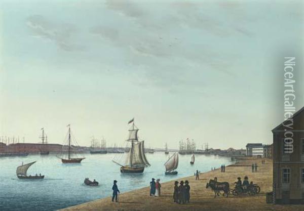 View Of The Banks Of The Neva, St. Petersburg Oil Painting - Johann Wilhelm Gottfried Barth