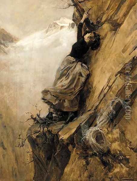 A perilous climb Oil Painting - Jules Girardet