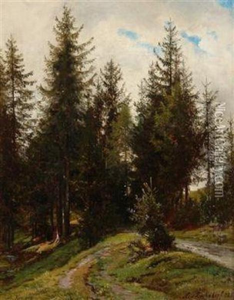 Trees By The Roadside Oil Painting - Alois Kirnig