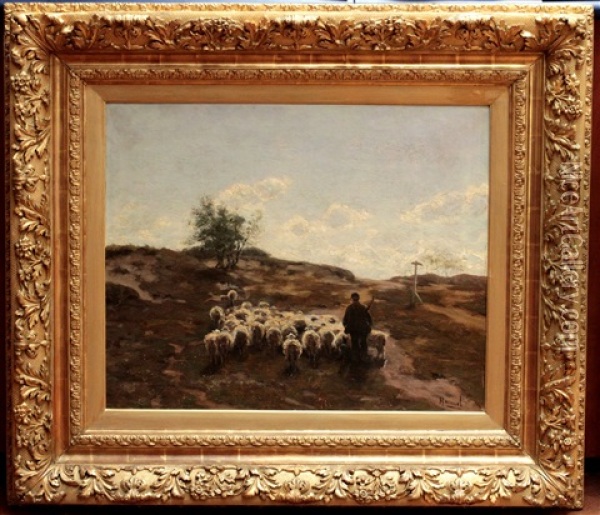 Berger Et Ses Moutons Sur Le Chemin Oil Painting - Willem Hamel