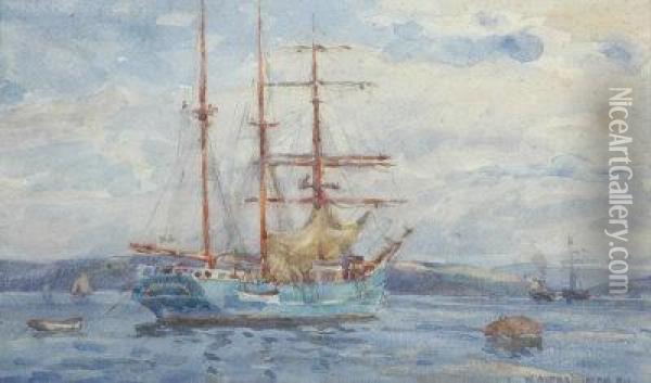 At Anchor At Falmouth. Oil Painting - William Ayerst Ingram