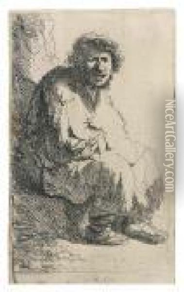 A Seated Beggar On A Bank Oil Painting - Rembrandt Van Rijn