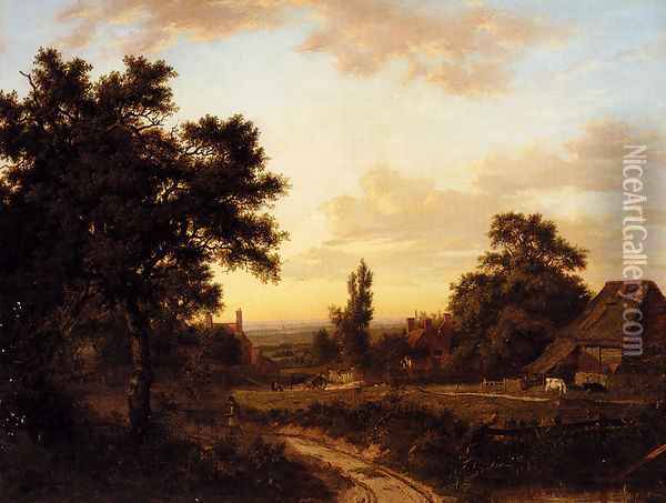 A View Of Addington, Surrey, With The Shirley Mills Beyond Oil Painting - Patrick Nasmyth