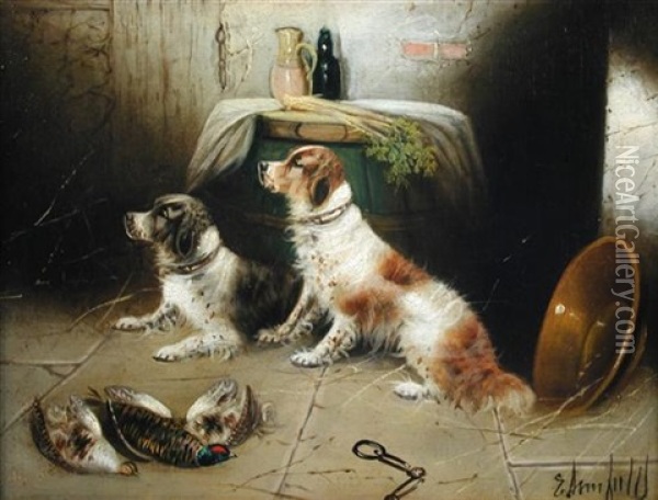 Terriers And Game (+ Another; Pair) Oil Painting - Edward Armfield