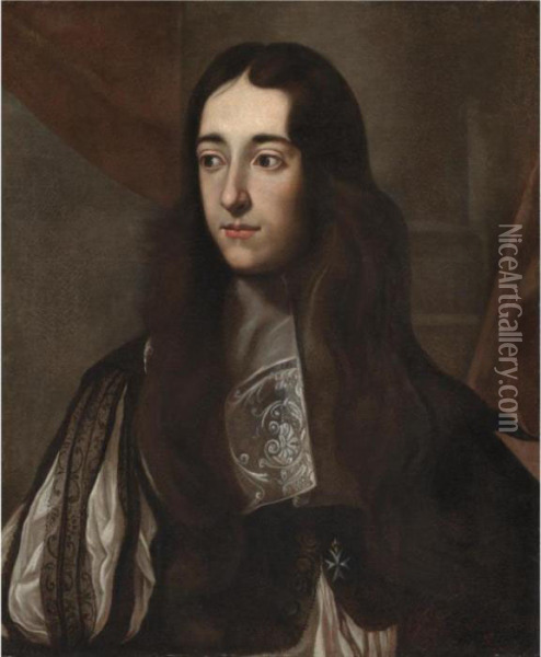 Portrait Of A Nobleman, Half 
Length, Wearing A Black Costume With Slashed Sleeves And The Cross Of 
The Knights Of Malta Oil Painting - Jacob Ferdinand Voet