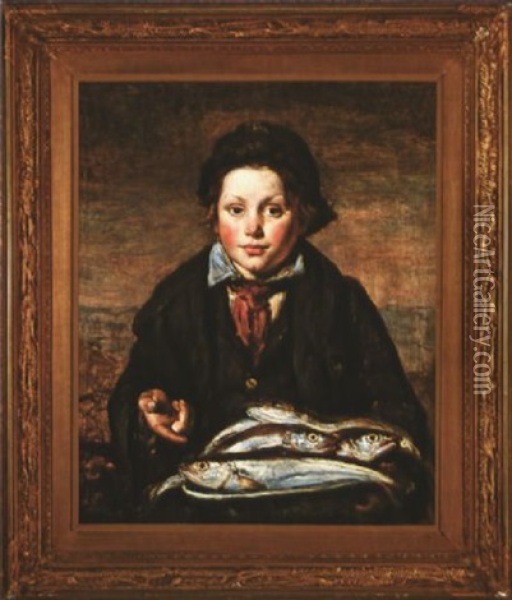 The Young Fish Merchant Oil Painting - Charles (Karoly) Brocky