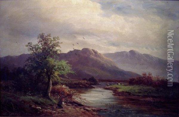 View On Thedee,llangollan,north Wales Oil Painting - M.M. Jacobi