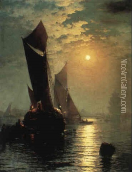 Moonlight On The Thames Oil Painting - Edward Moran
