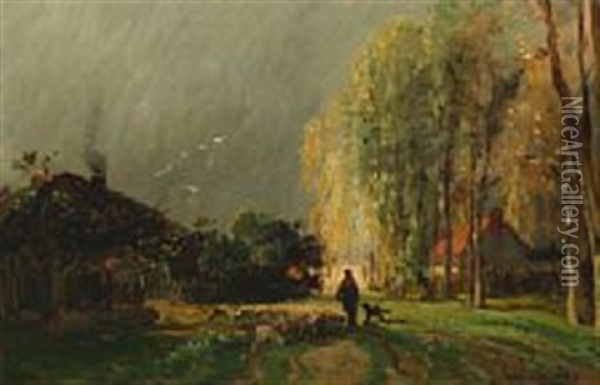 Le Retour A La Ferme Avant L'orage Oil Painting - Jules Herau