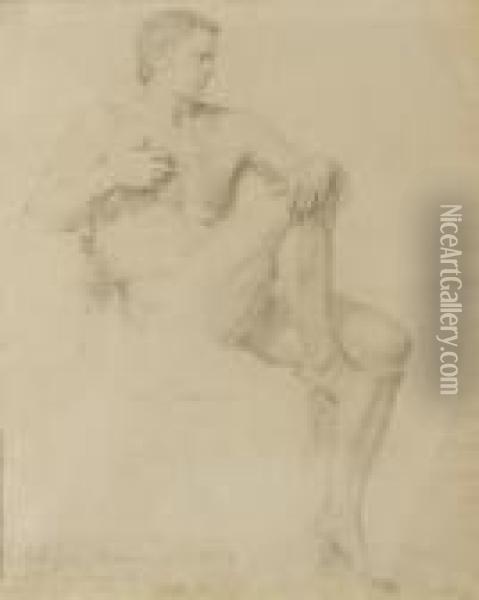 Study Of A Seated Male Oil Painting - John Flaxman