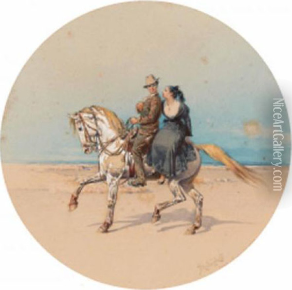 A Couple On Horseback Oil Painting - Ivan Petrovich Prianishnikov