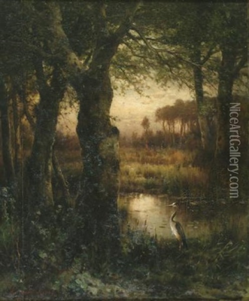 Marsh With Heron Oil Painting - Edward Moran