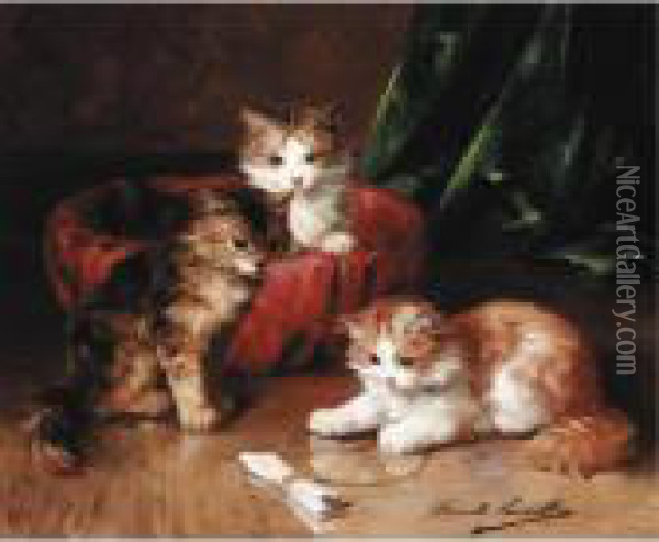 Three Young Kittens Oil Painting - Alphonse de Neuville