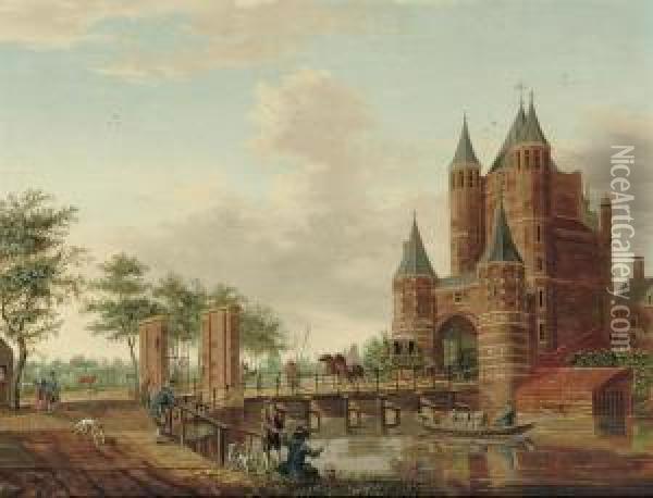 The 'amsterdamse Poort', Haarlem Oil Painting - Isaak Ouwater