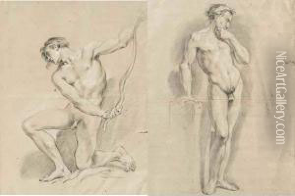 Dessin Double Face : Nus Masculins. Oil Painting - Noel Halle