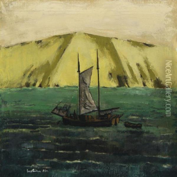 Sailing Boat Along Rojle Cliff Oil Painting - Ernst Zeuthen