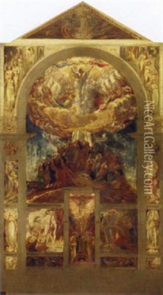 A Cartoon For The High Altar Of The Chapel Of The Ascension, Bayswater Road Oil Painting - Frederick James Shields