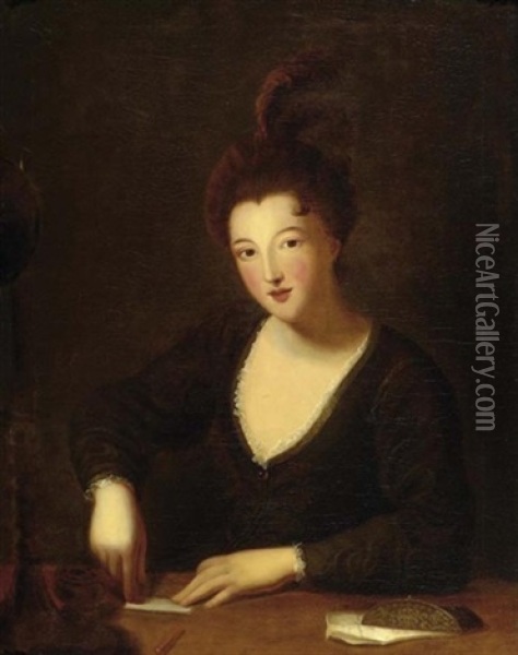 Sitzende Dame Mit Brief Oil Painting - Jean-Baptiste Santerre